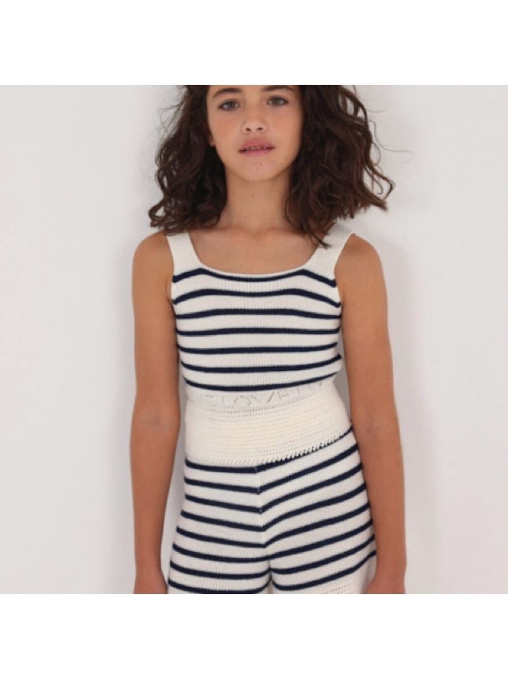 Size 14 Girls Mayoral Striped Knit Set in Navy and White